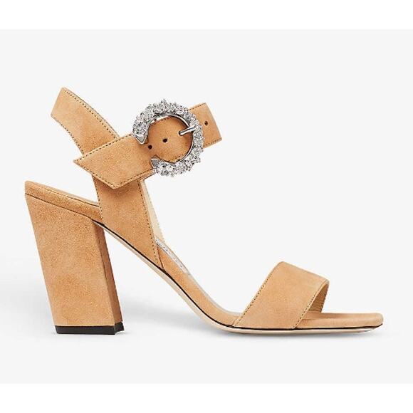 Jimmy Choo Maysa 85 Leather Mules in Caramel Crystal - Picture 7 of 15